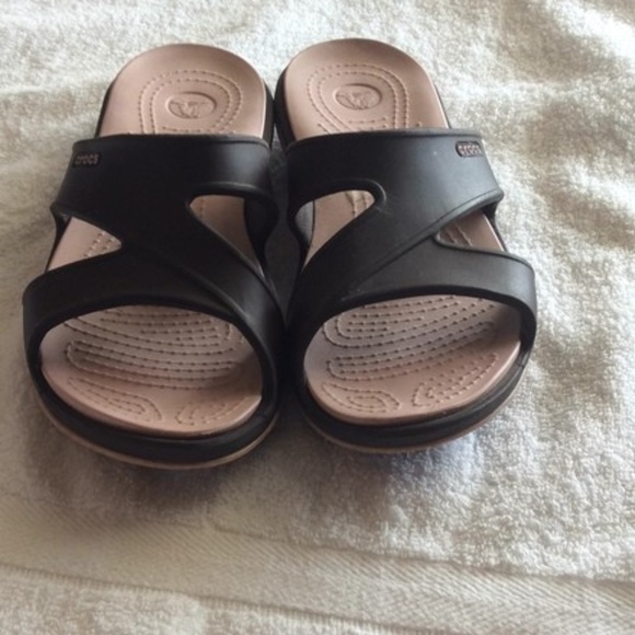 CROCS Shoes - Crocs Brown with Pink Wedge Sandals